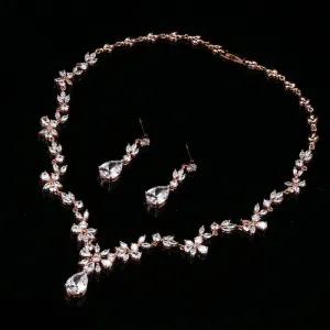 Gorgeous AAA  CZ Diamond Stones Flower Design Wedding Jewelry Set