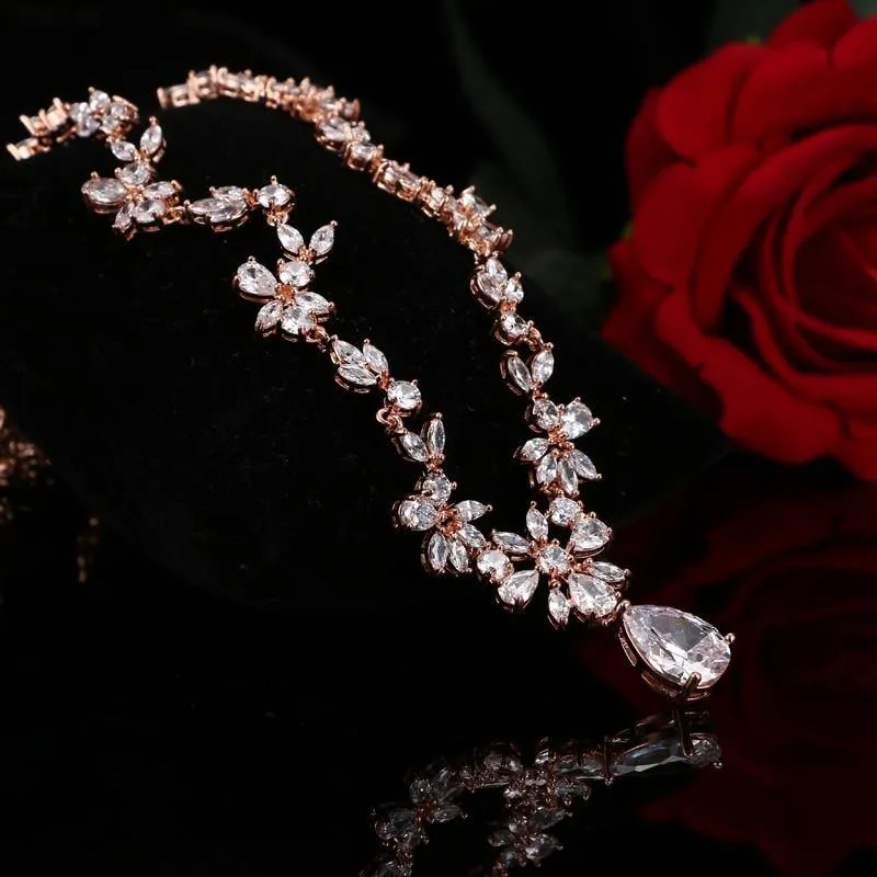 Gorgeous AAA  CZ Diamond Stones Flower Design Wedding Jewelry Set