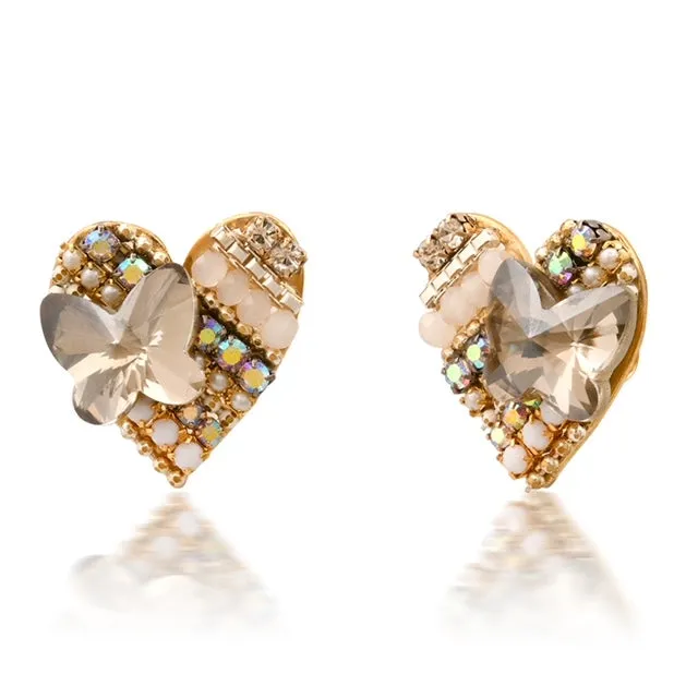 Grey Crystal Heart Earring