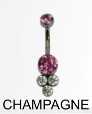 LeRoi Bijoux Pyramid Cluster Navel Bar in Titanium with Champagne Swarovski Gems