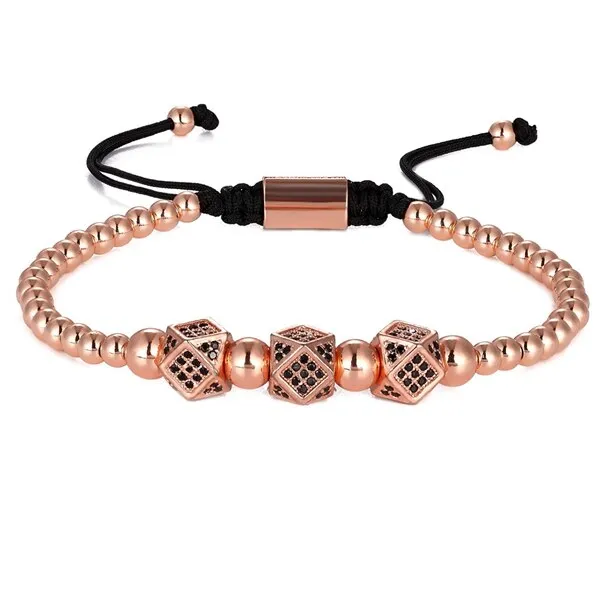 Luxury Men Bead Bracelet Jewelry Charm 6MM Micro Pave CZ Ball Macrame Handmade Bangles
