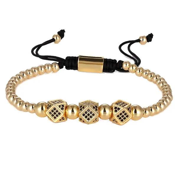 Luxury Men Bead Bracelet Jewelry Charm 6MM Micro Pave CZ Ball Macrame Handmade Bangles