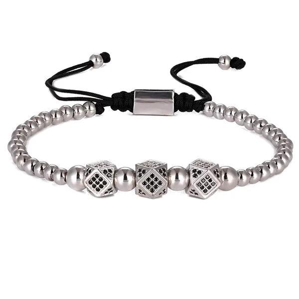 Luxury Men Bead Bracelet Jewelry Charm 6MM Micro Pave CZ Ball Macrame Handmade Bangles