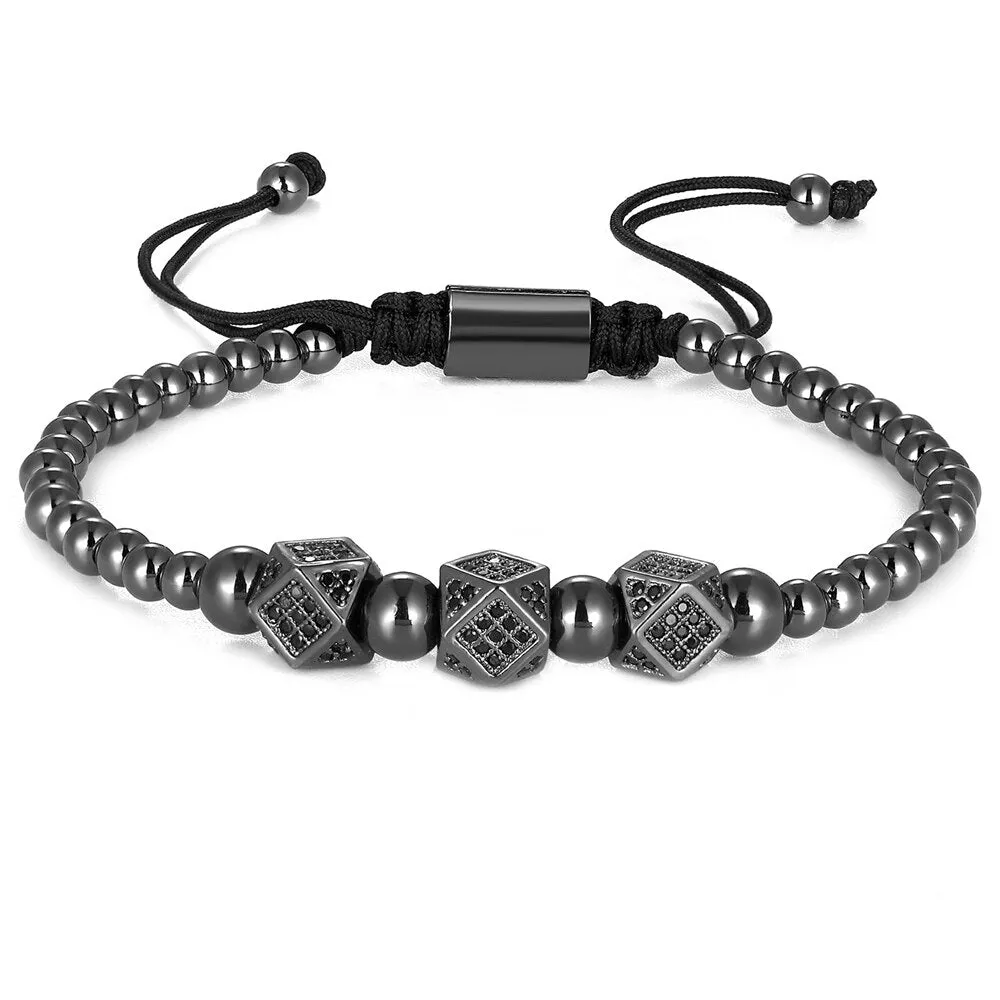Luxury Men Bead Bracelet Jewelry Charm 6MM Micro Pave CZ Ball Macrame Handmade Bangles