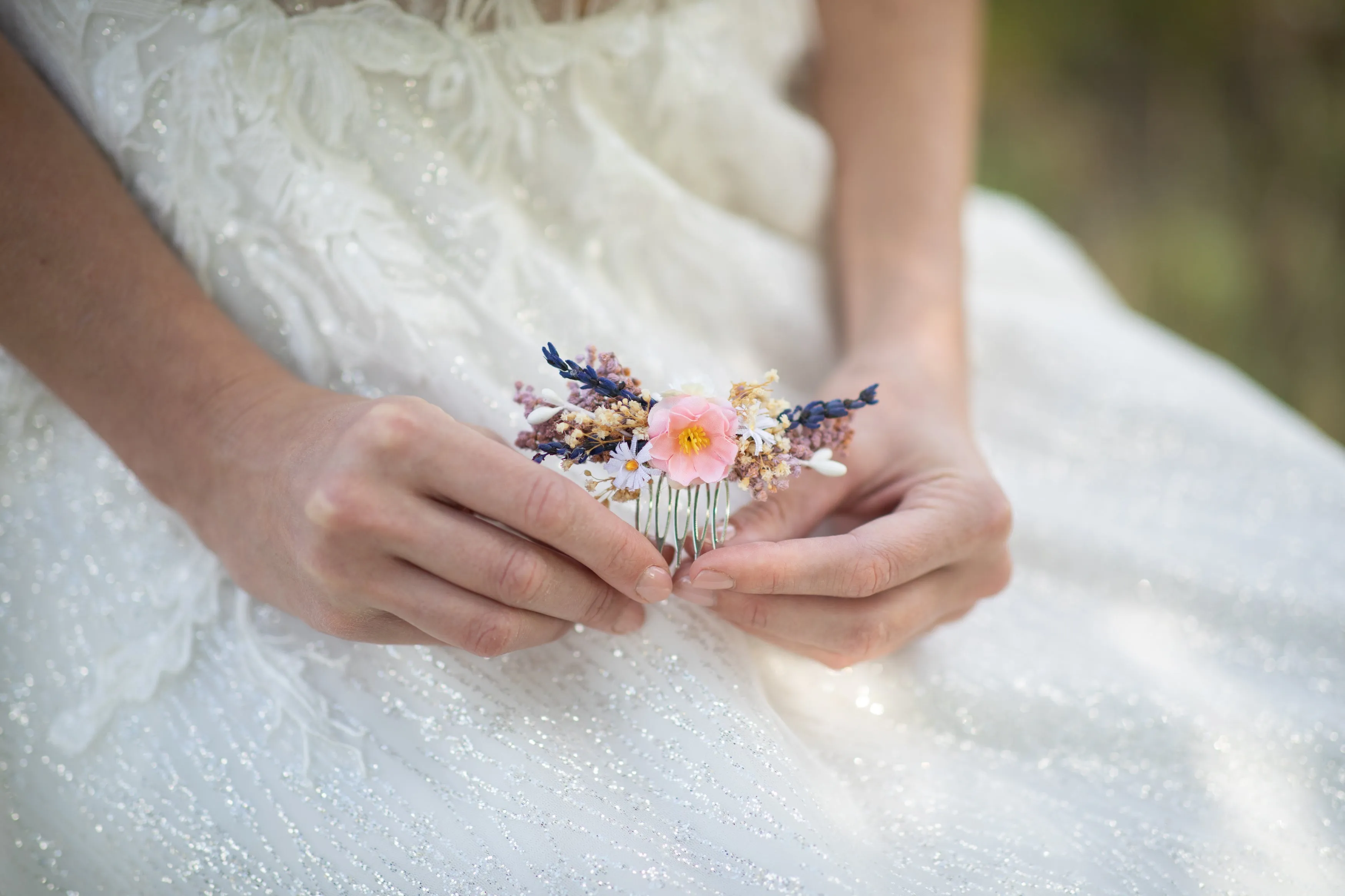 Romantic flower mini hair comb Wedding flower comb Decorative Romantic style Bridal hair comb Magaela Bridal accessories Flowers Lavender