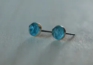 Rose Cut London Blue Topaz Bezel Gemstones, Large (Niobium or Titanium Post Earrings)