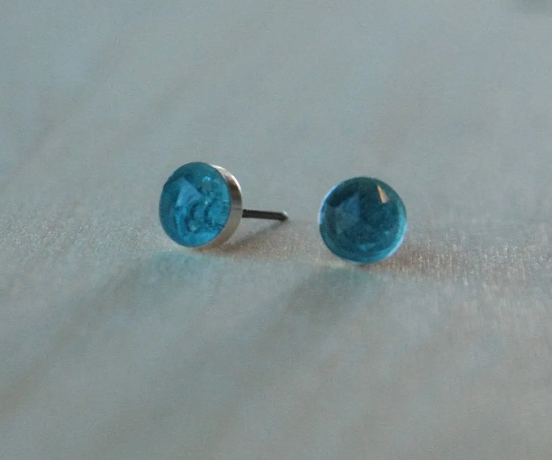 Rose Cut London Blue Topaz Bezel Gemstones, Large (Niobium or Titanium Post Earrings)
