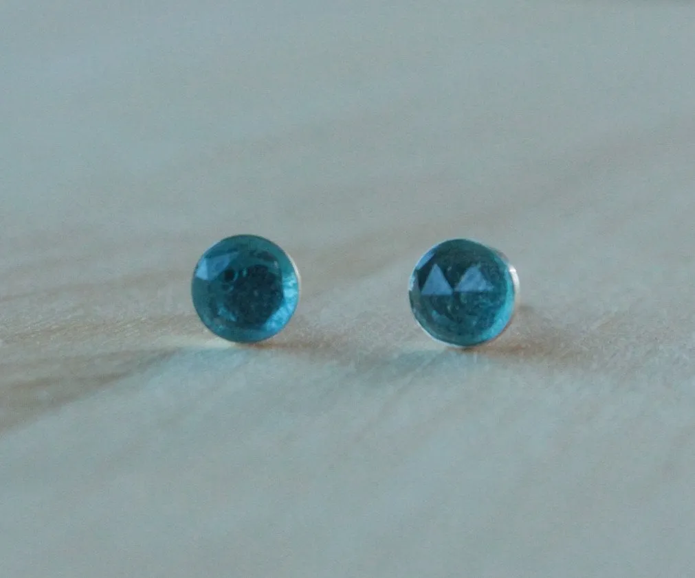 Rose Cut London Blue Topaz Bezel Gemstones, Large (Niobium or Titanium Post Earrings)