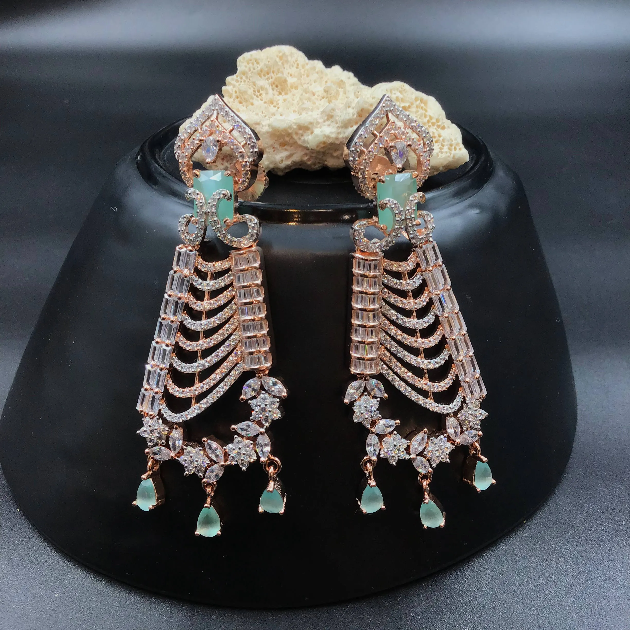 Rose Gold Plated Zircon/AD Danglers Earring 19347-6529