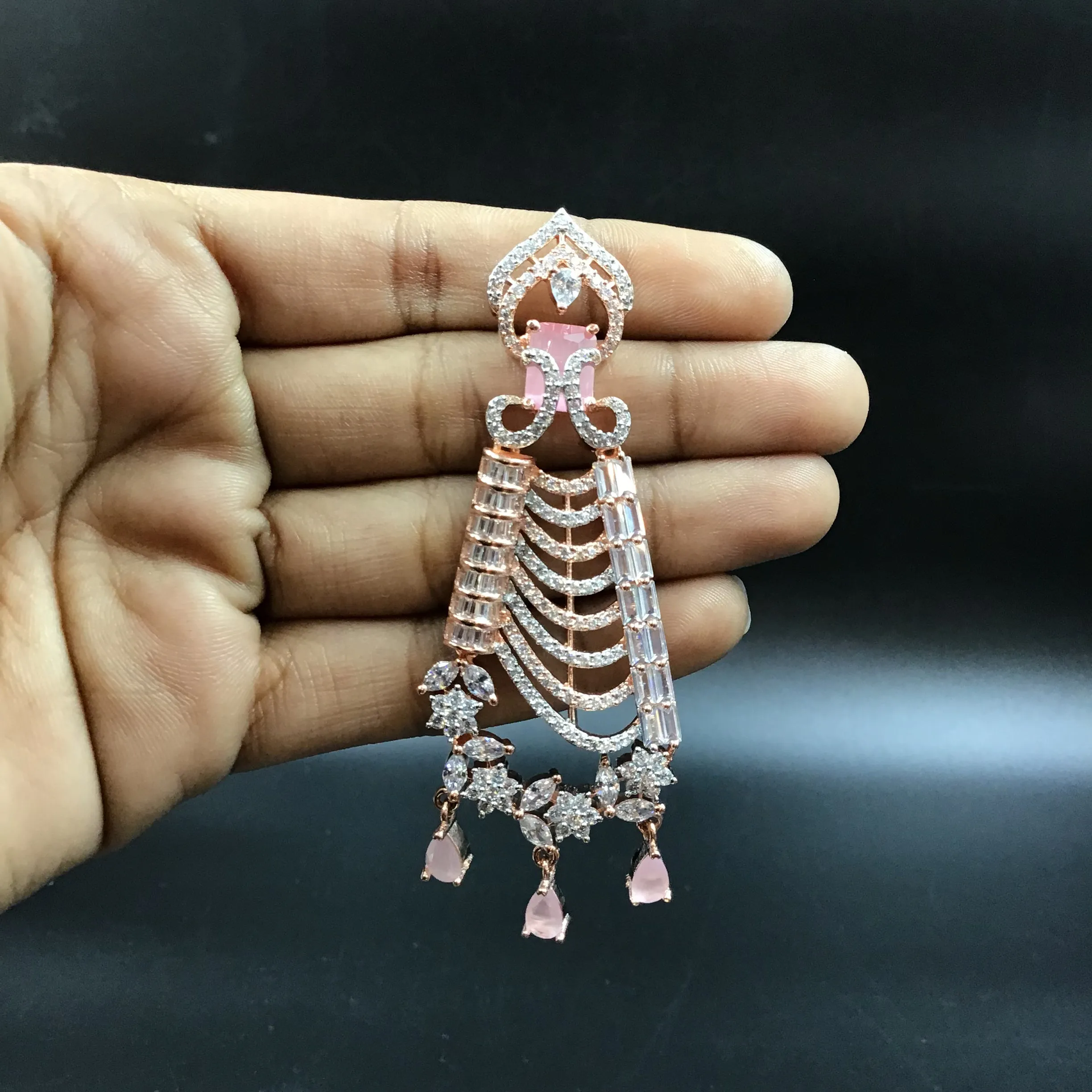 Rose Gold Plated Zircon/AD Danglers Earring 19347-6529