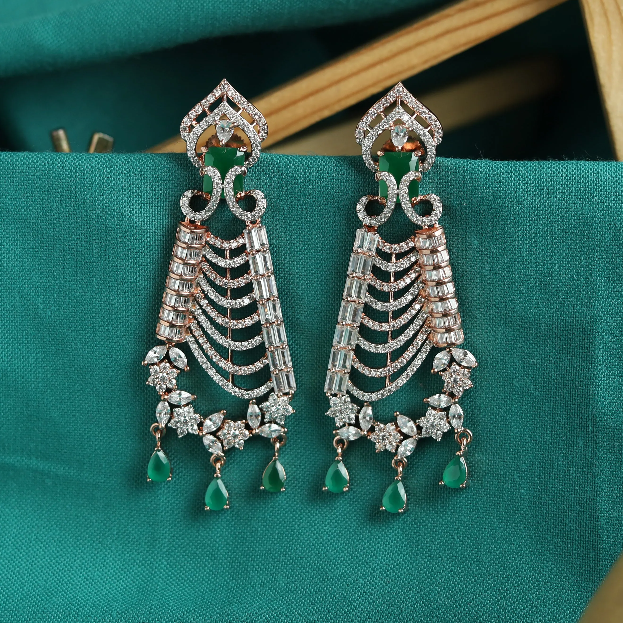 Rose Gold Plated Zircon/AD Danglers Earring 19347-6529