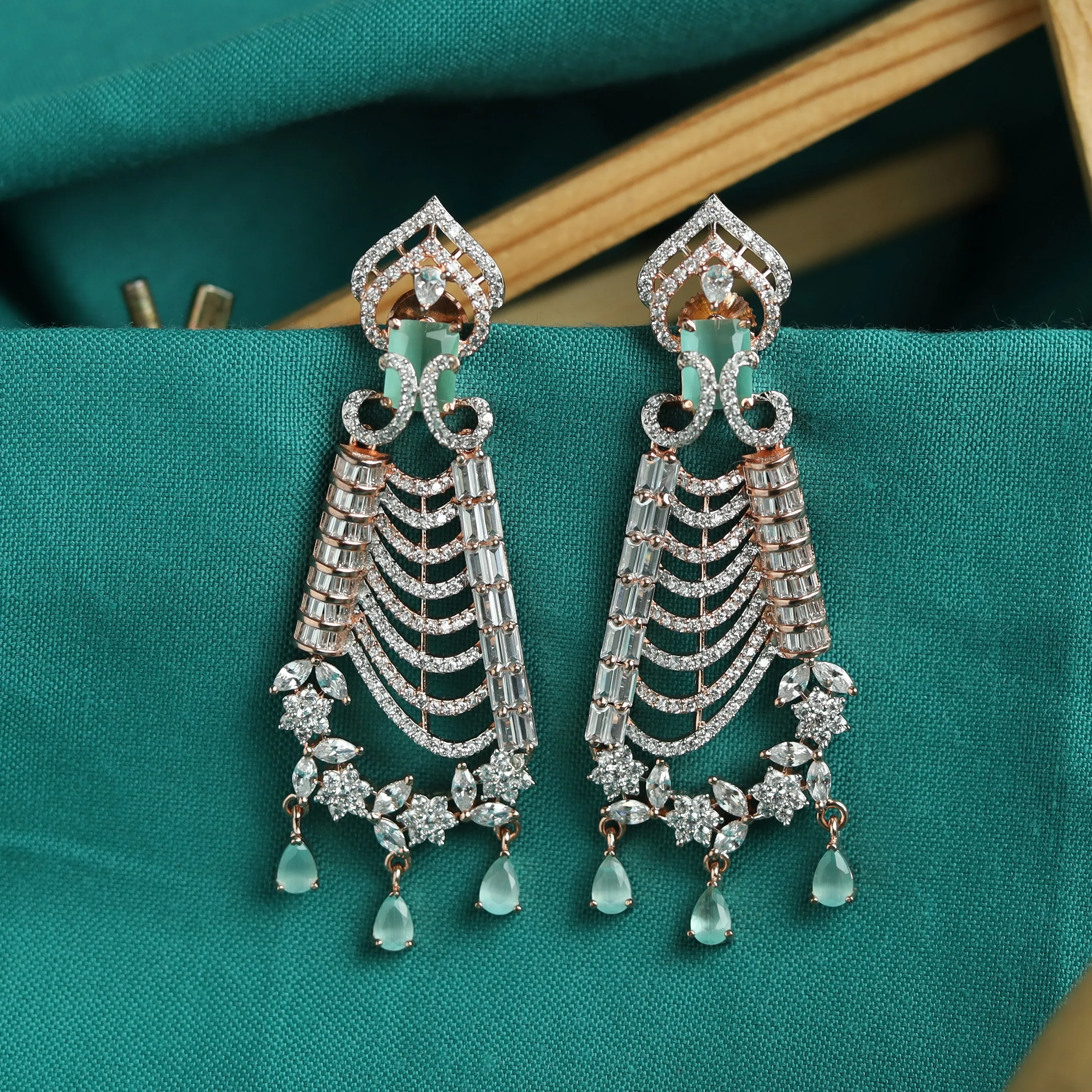 Rose Gold Plated Zircon/AD Danglers Earring 19347-6529