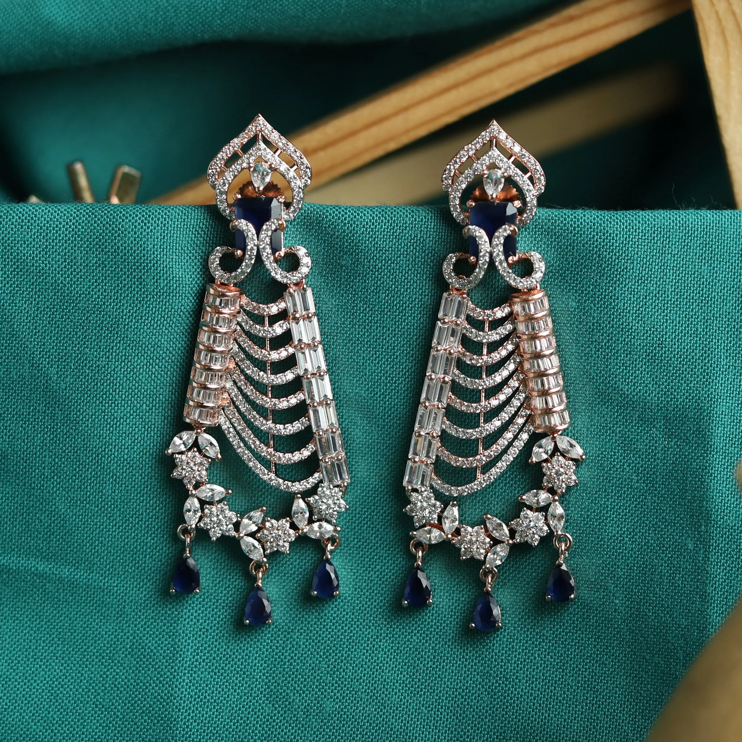 Rose Gold Plated Zircon/AD Danglers Earring 19347-6529