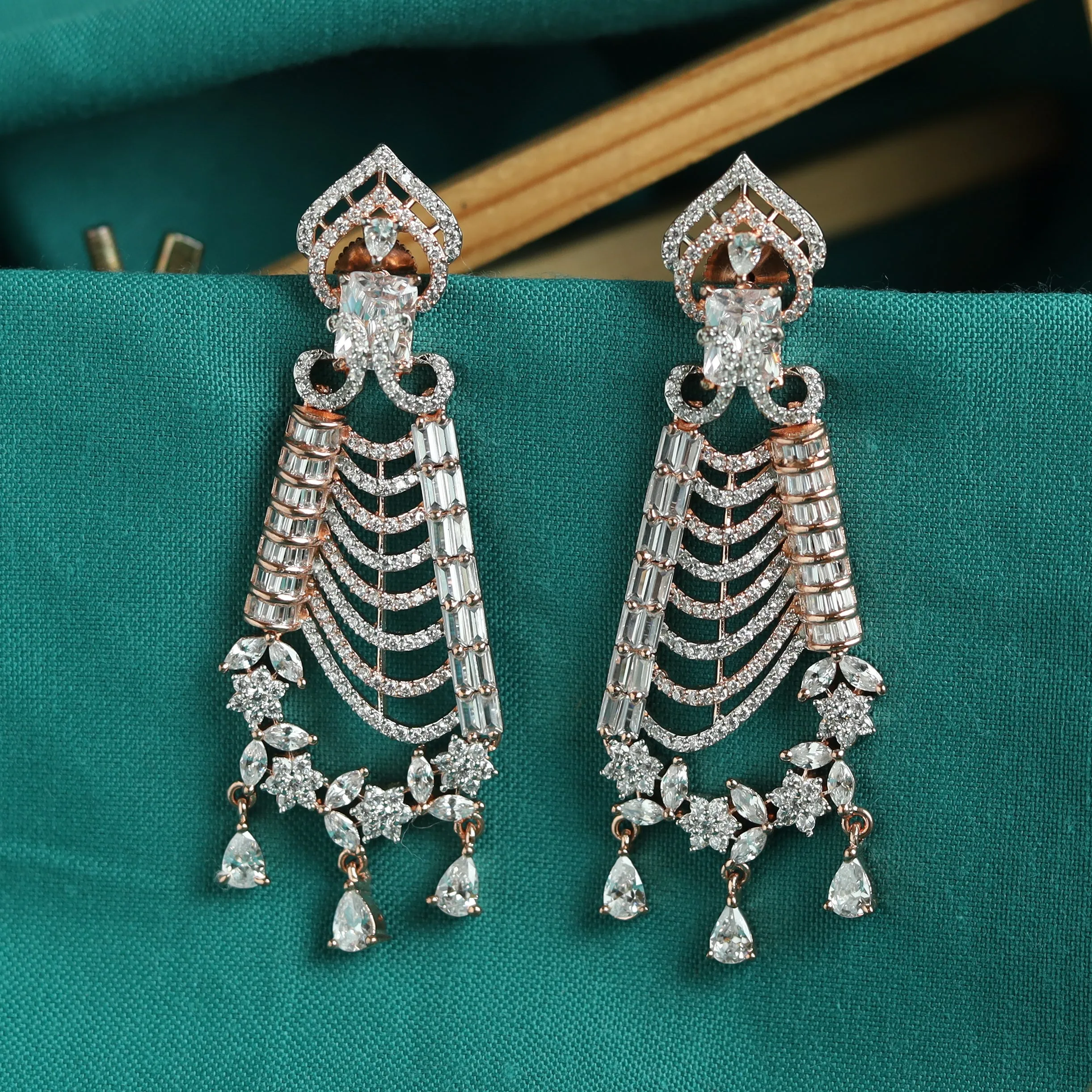 Rose Gold Plated Zircon/AD Danglers Earring 19347-6529
