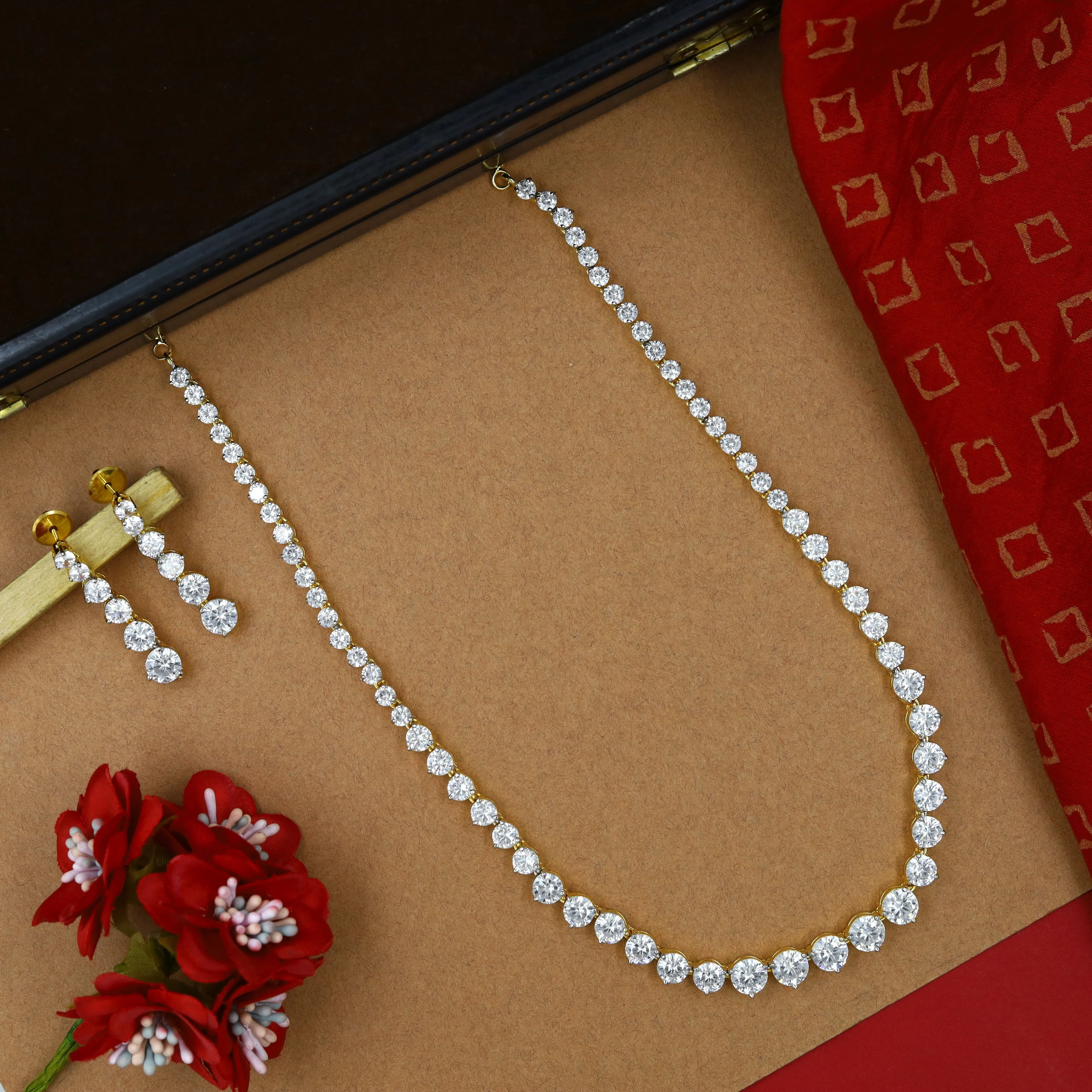 Round Neck Zircon/AD Necklace Set 14841-08