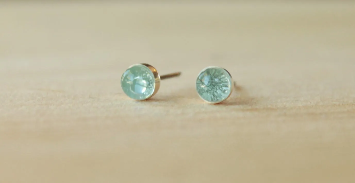 Sky Blue Topaz Bezel Gemstones, Med (Niobium or Titanium Post Earrings)