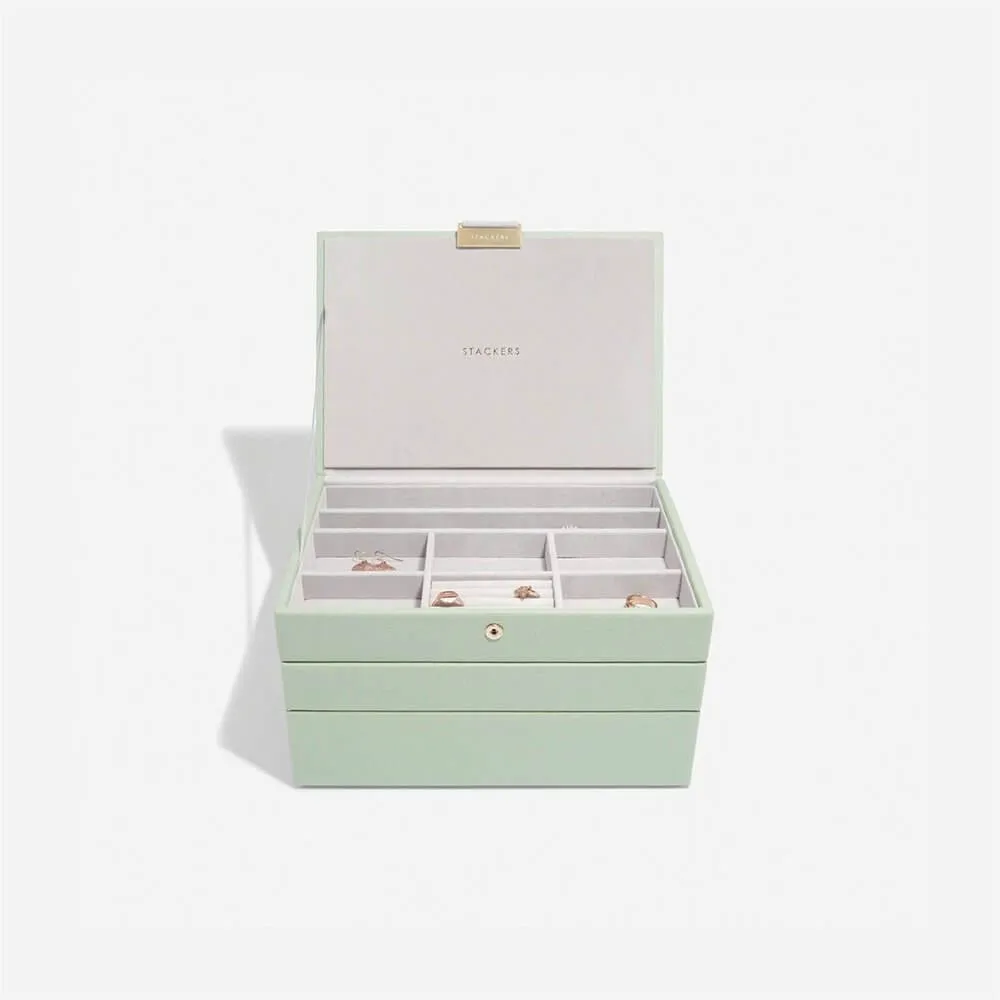 Stackers Classic Lidded Jewellery Box Sage Green