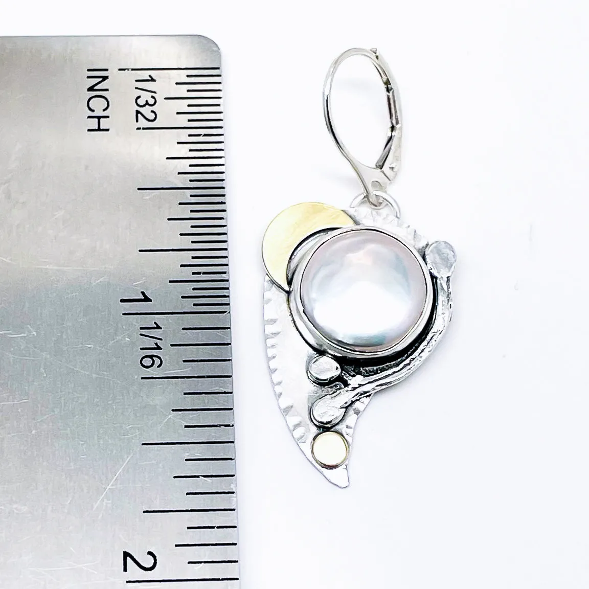 Sterling Silver Pearl Earrings - Gold Moon Crescents