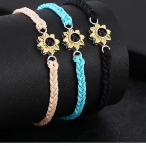 Stylish and simple braided rope with sunflower design projection bracelet