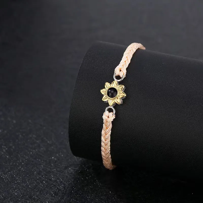 Stylish and simple braided rope with sunflower design projection bracelet