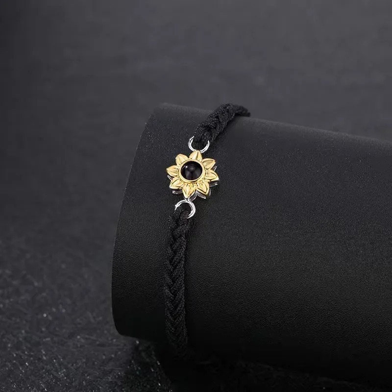 Stylish and simple braided rope with sunflower design projection bracelet