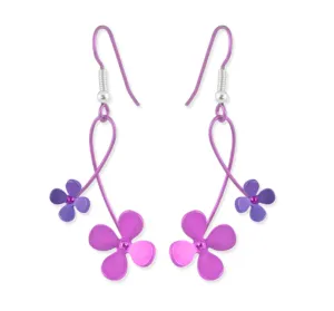 Titanium Double Four Petal Drop Earrings