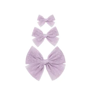 Tulle Bow - Lavender Dot Clip
