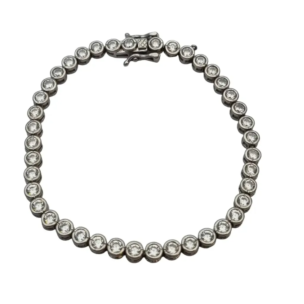 Vintage 925 silver bracelet with white zircons, gifts for women.