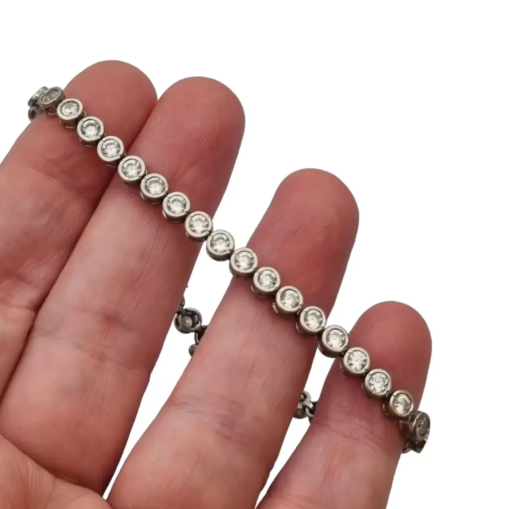Vintage 925 silver bracelet with white zircons, gifts for women.