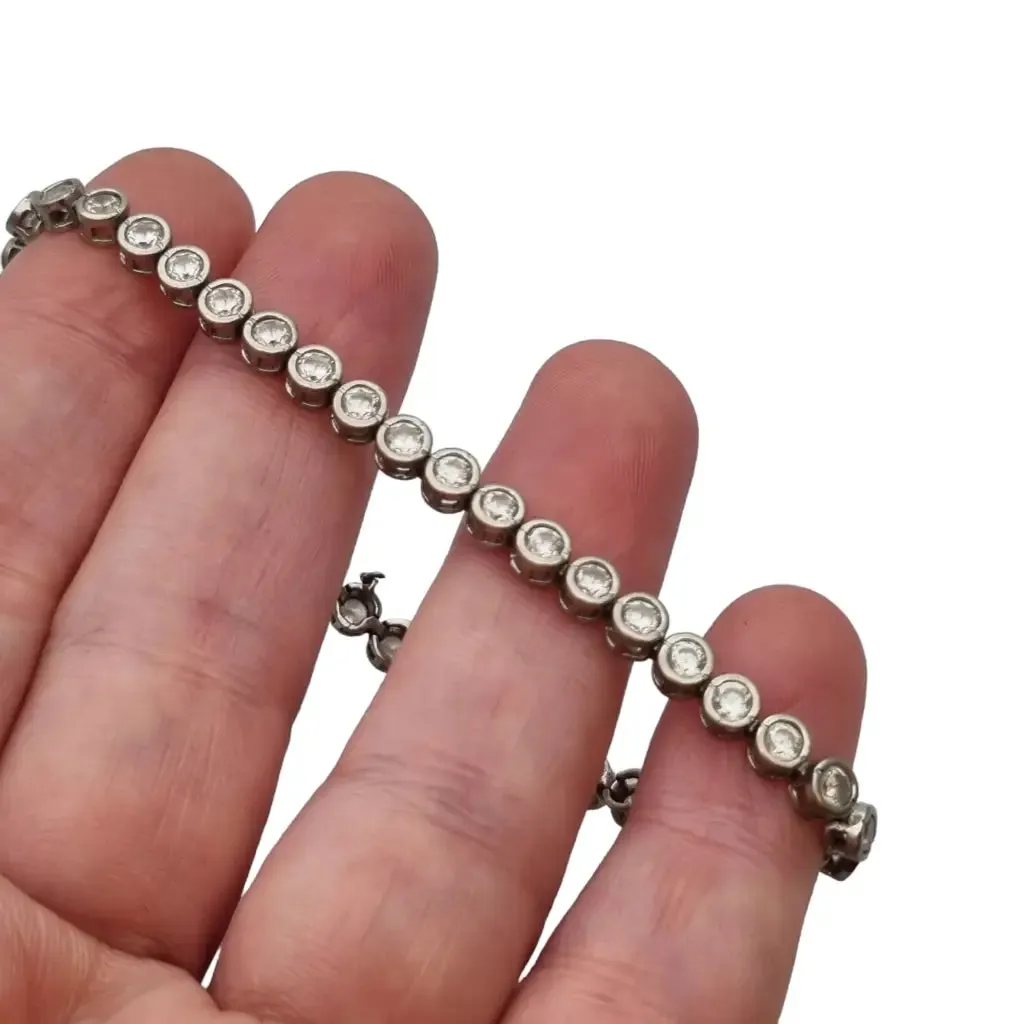 Vintage 925 silver bracelet with white zircons, gifts for women.
