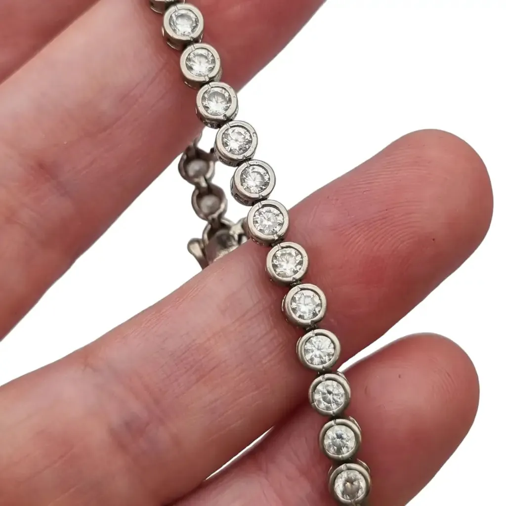 Vintage 925 silver bracelet with white zircons, gifts for women.