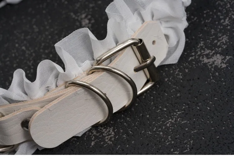 White Gothic Cross Stud Ring Buckle Ruffled KC